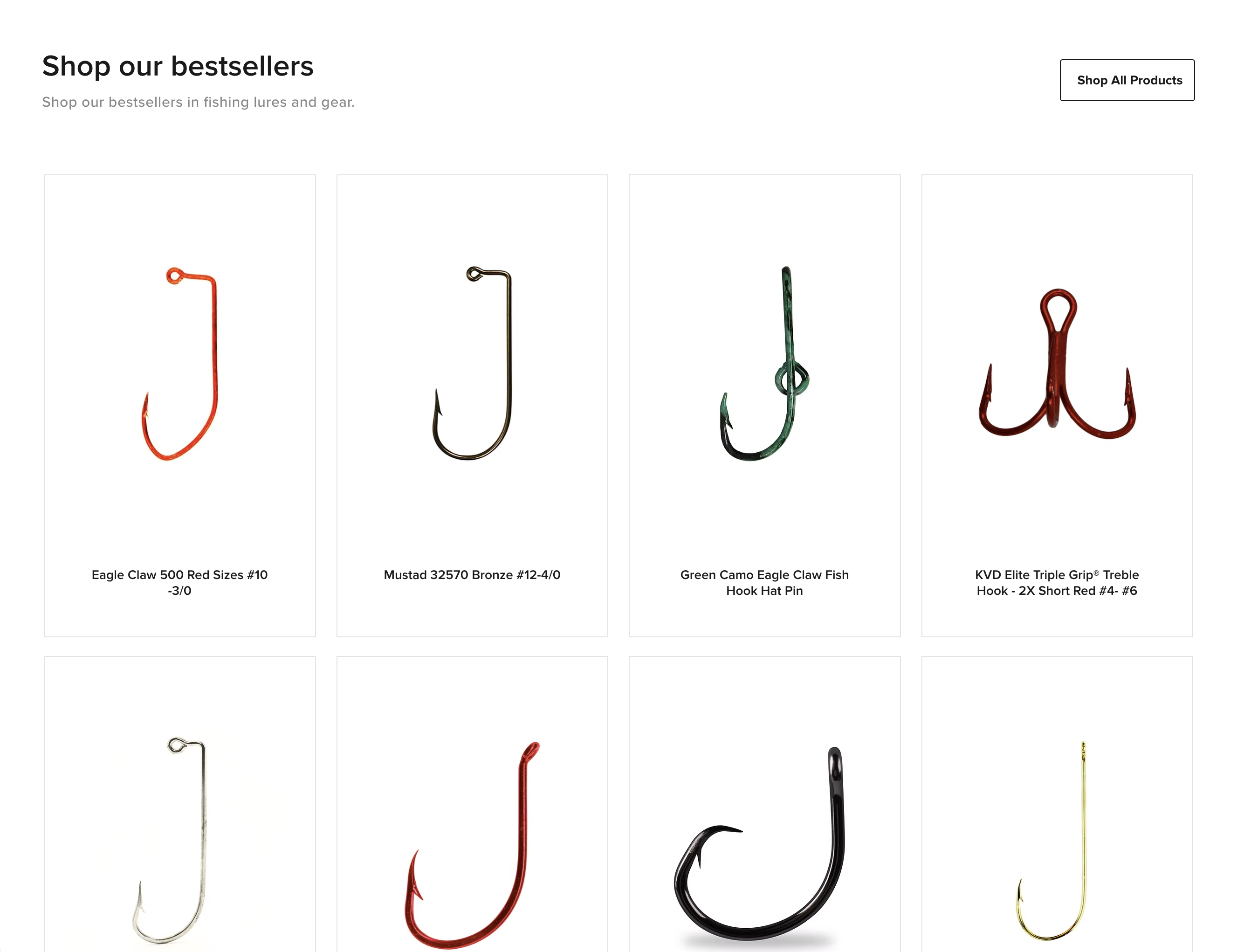 BT Outdoors bestsellers product grid from the initial e-commerce experience