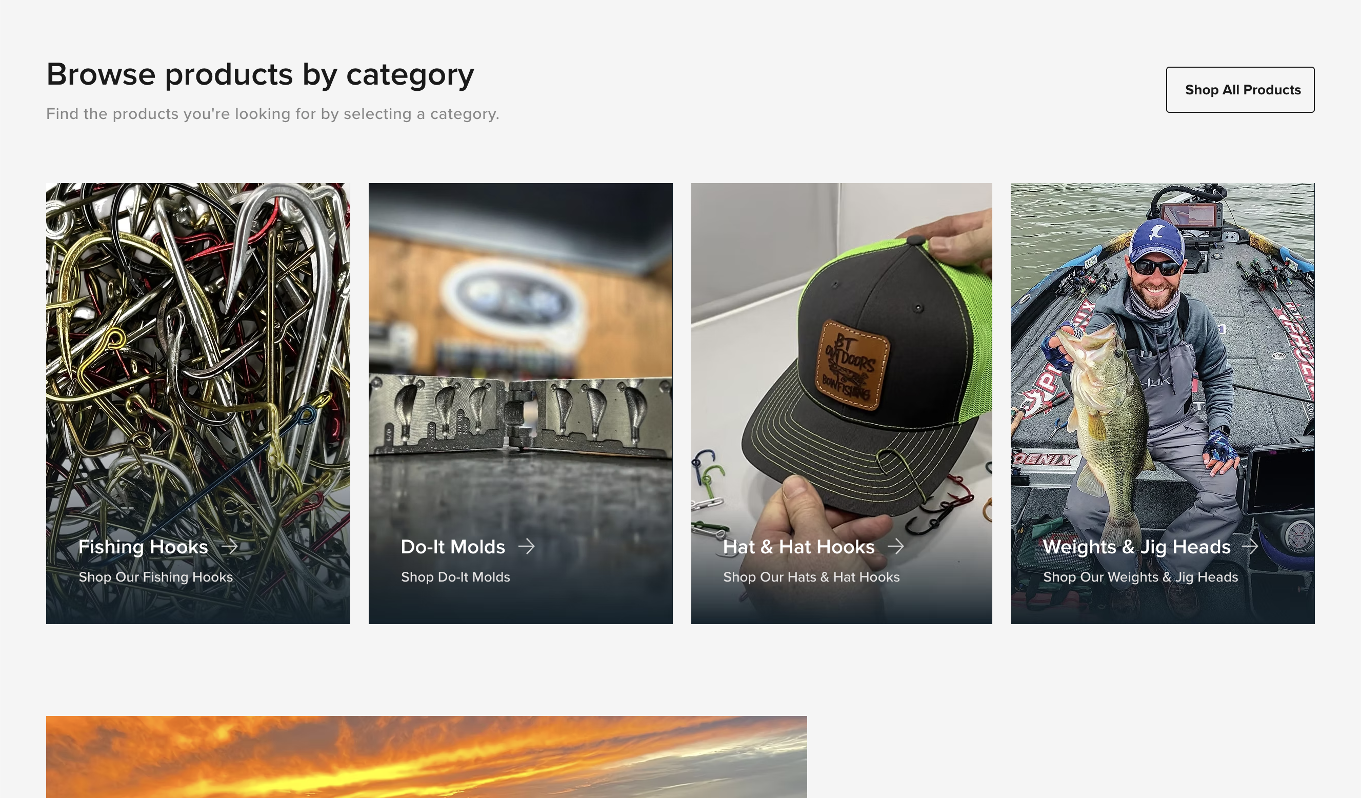 BT Outdoors category browsing section from the initial e-commerce experience